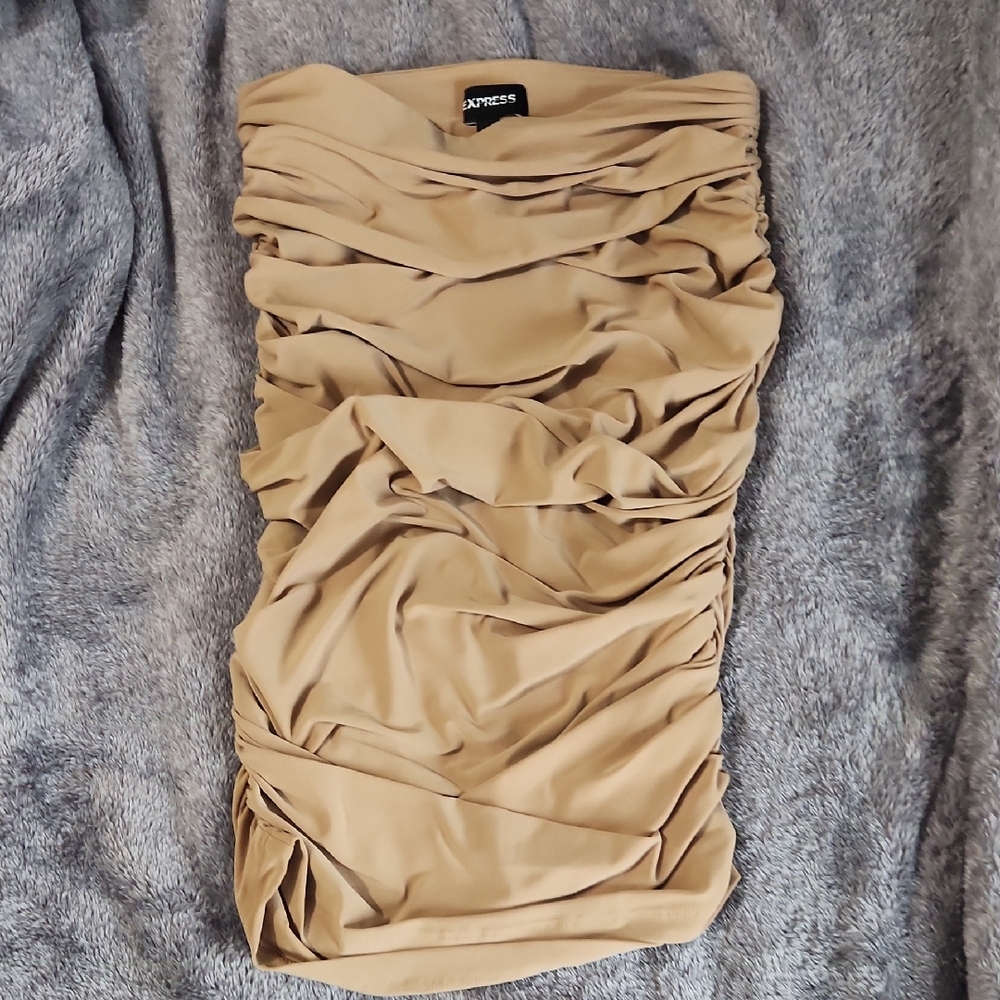 Express Ruched Midi Skirt in Tan